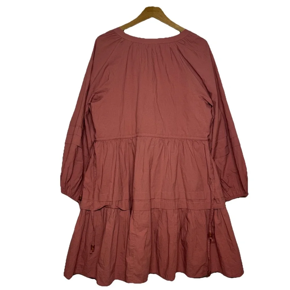 Madewell Large Cotton Poplin Tiered Mini Dress Mauve Boho Cottagecore $128 NWT - Picture 3 of 11